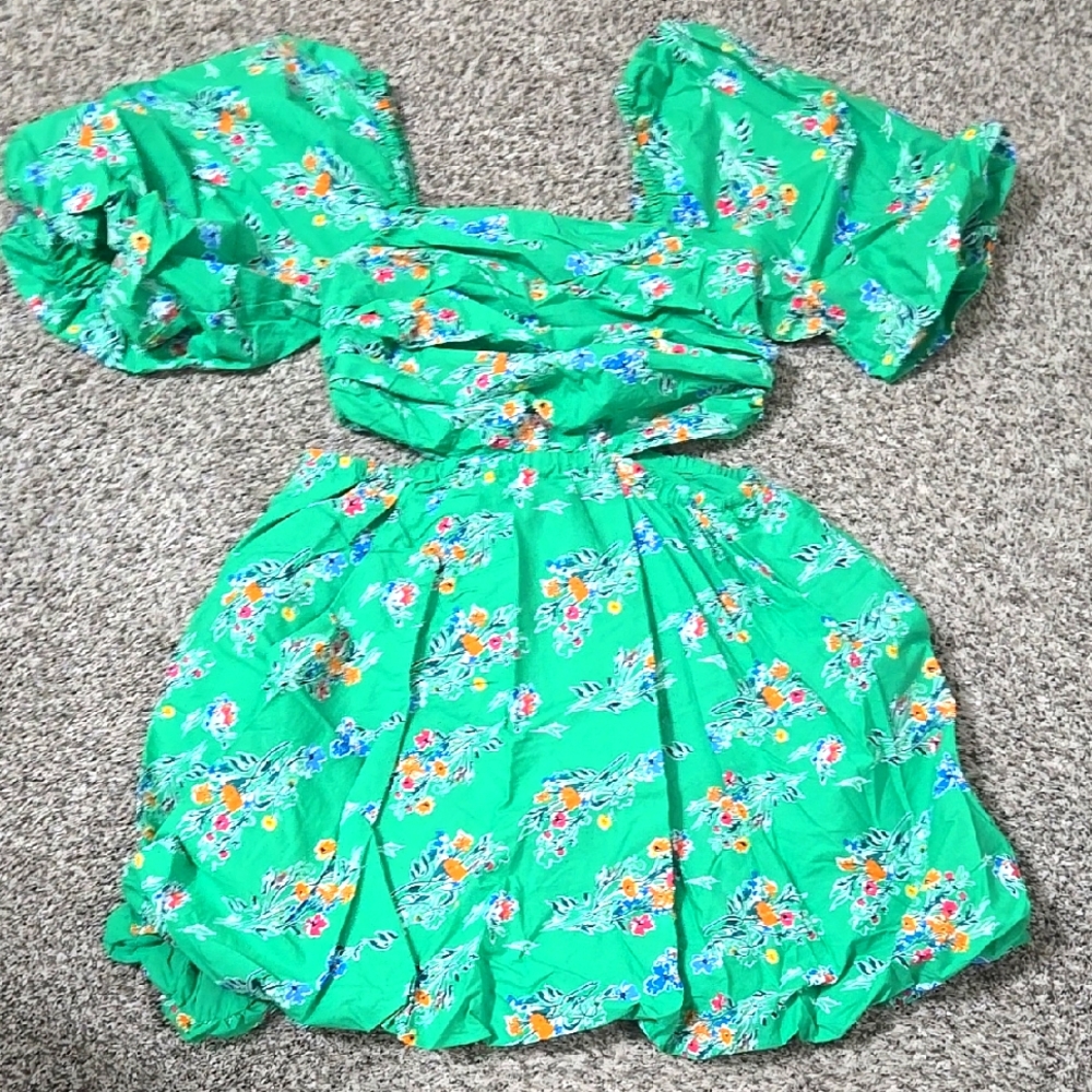 Target Floral Green Puff Sleeve Dress M